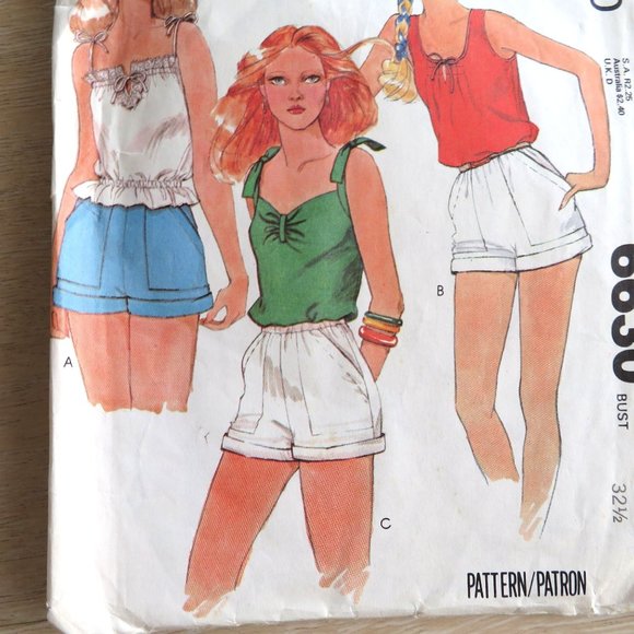 Vintage 70s McCalls 6630 Size 10 Mod Hip 90s Y2k Shorts Slip Top 3 Styles CUT - Picture 2 of 4